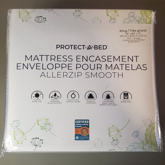 New - King Size Protect-A-Bed AllerZip Smooth Mattress Encasement - Waterproof - Picture 1 of 10